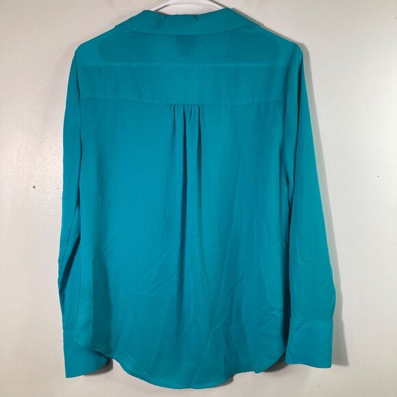 Worthington V Neck Button Shirt Turquoise S Polyester Hidden Button Placket - Picture 2 of 9